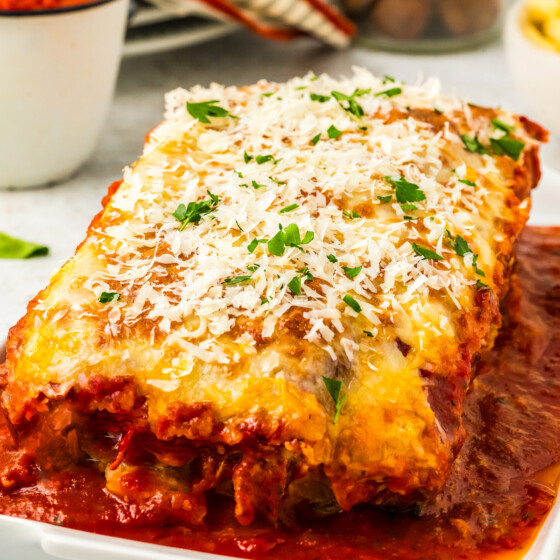 Italian Meatloaf with Parmesan cheese and parsley on top.