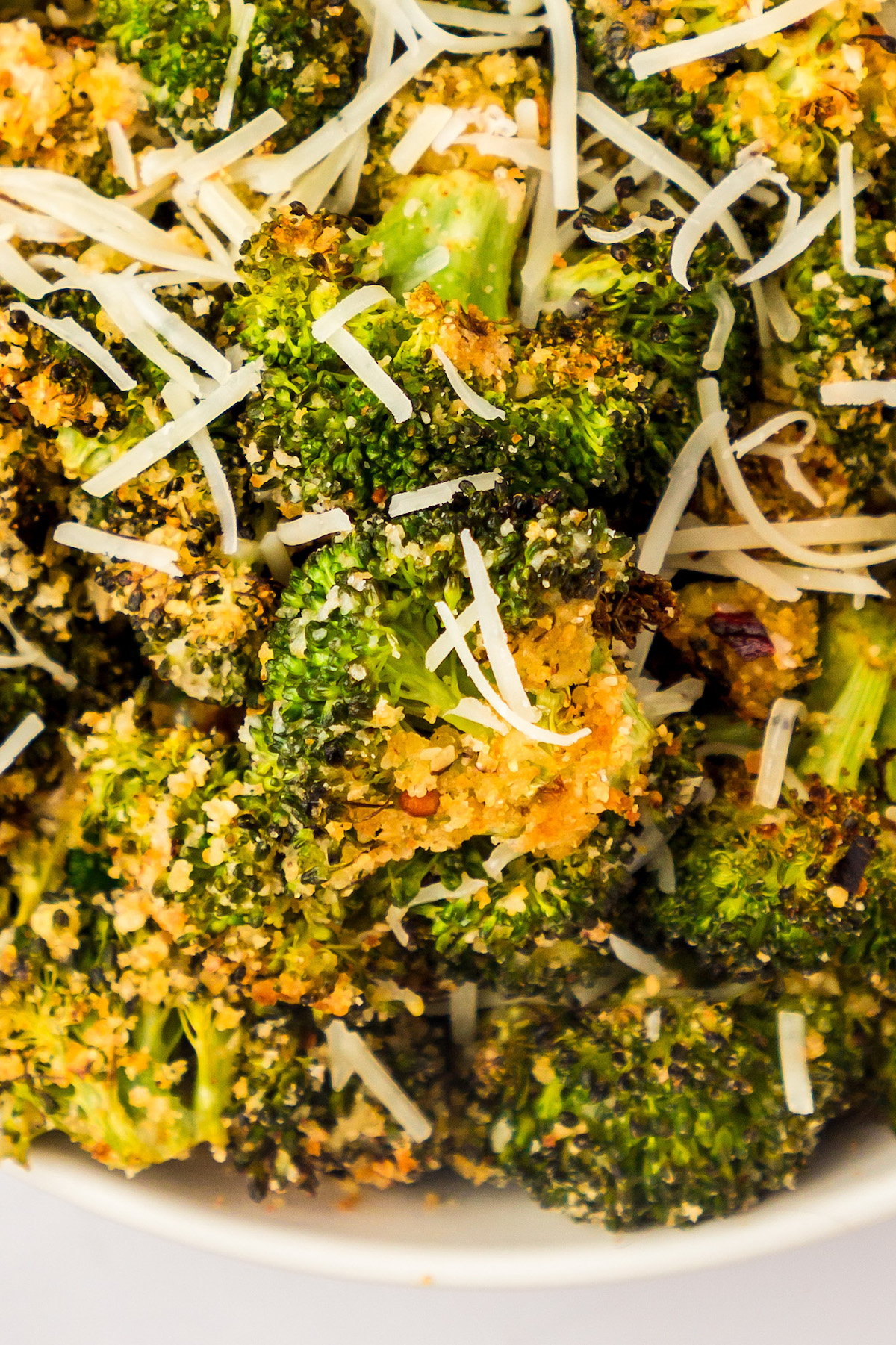 Close-up of roasted broccoli.