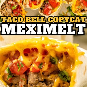 Meximelt cut in half to show the beef and melty cheese inside.