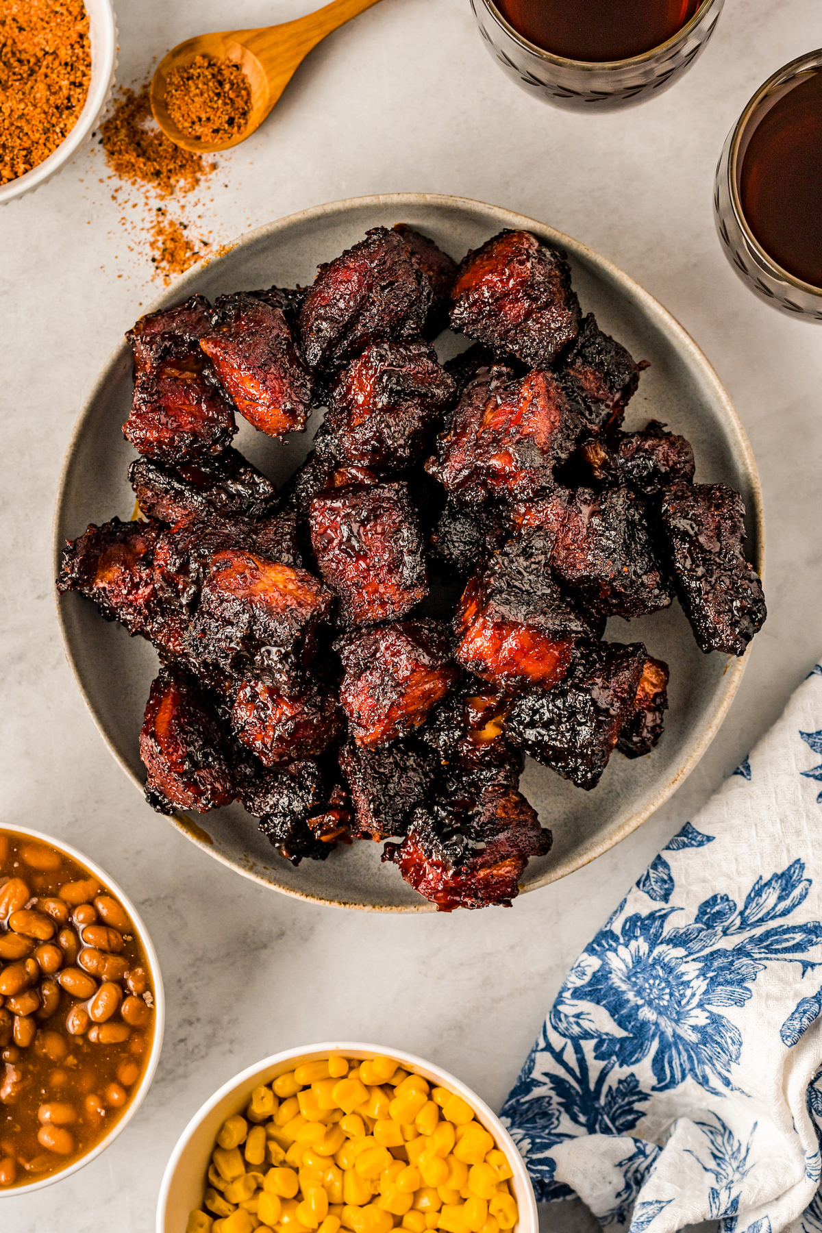 Bowl of juicy, charred pork belly ends. 
