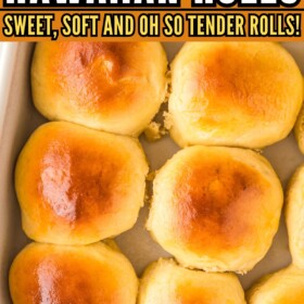 Soft, tender and sweet yeast rolls baked in a casserole dish.