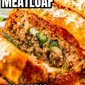 Italian stuffed meatloaf with cheese, prosciutto and spinach.