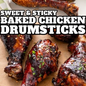A plate of sticky chicken drumsticks baked in a flavorful asian glaze.