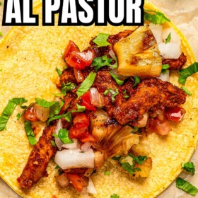 One Tacos al Pastor served in a corn tortilla with fresh salsa and cilantro on top.