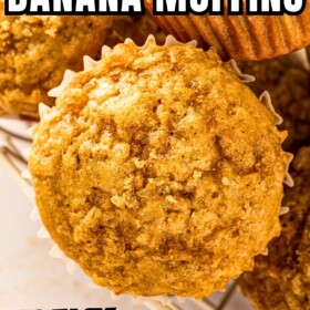 Moist brown sugar banana muffins in a basket.