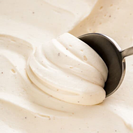 A scoop of cream cheese whipped frosting.