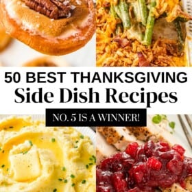 A sweet potato bite, green bean casserole, mashed potatoes and cranberry relish are presented as some of the best Thanksgiving side dish recipes.