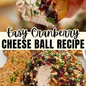 Easy cranberry cheese ball recipe served with crackers.