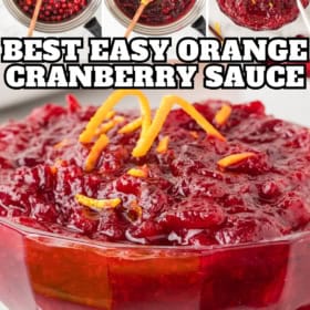 Cranberry orange sauce in a bowl with fresh orange zest on top.