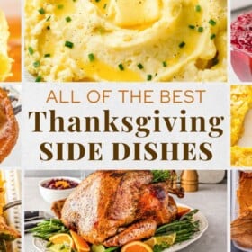 Thanksgiving side dish recipes are placed in a collage.