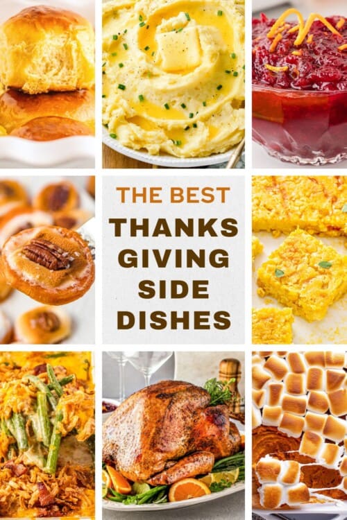 Eight of the most popular Thanksgiving side dishes presented in a collage.