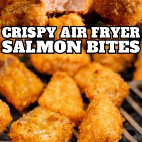 Crispy air fryer salmon bites are cooked to golden brown perfection.