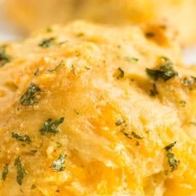 Cheddar biscuit is topped with an herb butter sauce.